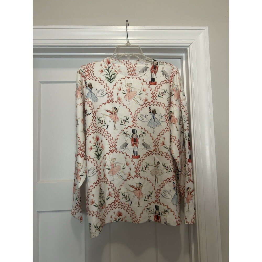 Feminine Ivory Nutcracker Theme Women Sweater Size 0XL Christmas Holiday Ballet